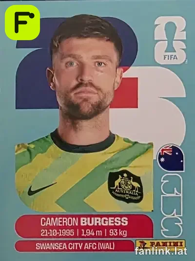 Cameron Burgess #AUS8 — Lámina Panini FIFA World Cup 2026