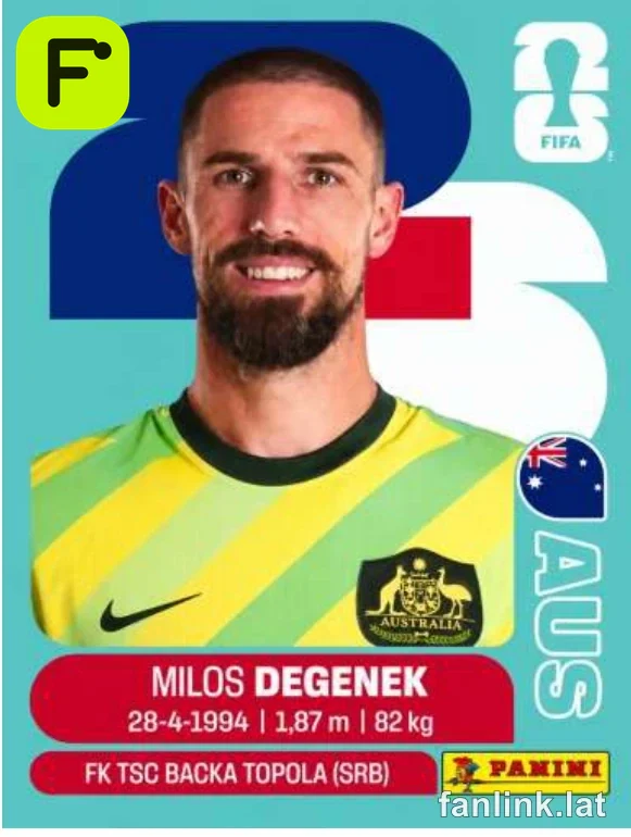 Milos Degenek #AUS10 — Lámina Panini FIFA World Cup 2026