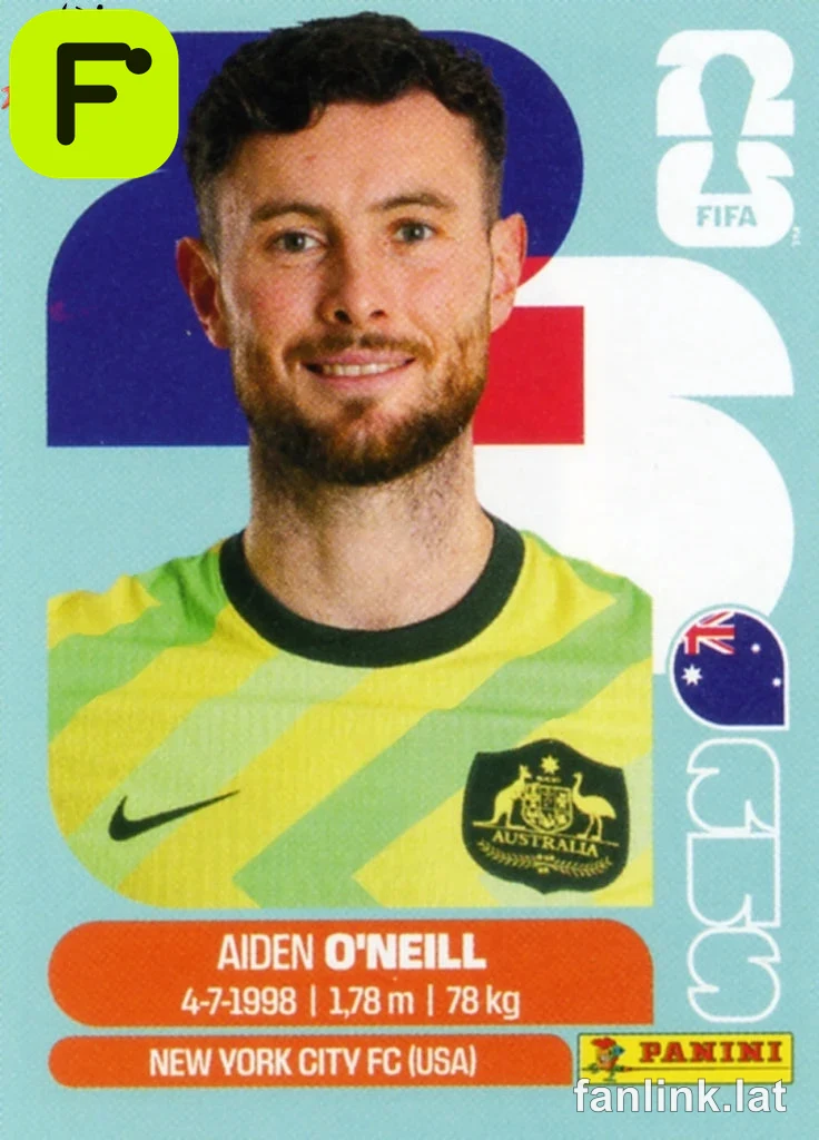 Aiden O'Neill #AUS14 — Lámina Panini FIFA World Cup 2026