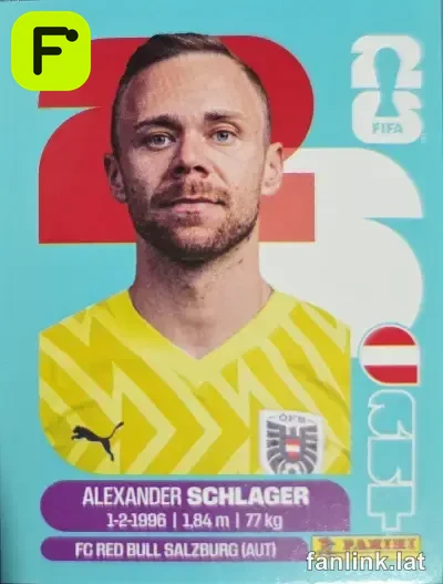 Alexander Schlager #AUT2 — Lámina Panini FIFA World Cup 2026