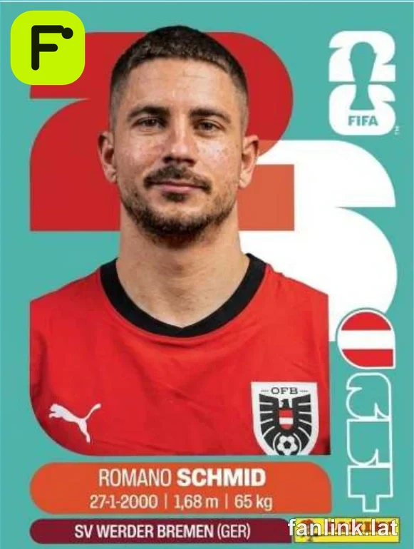 Romano Schmid #AUT16 — Lámina Panini FIFA World Cup 2026