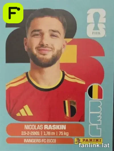 Nicolas Raskin #BEL11 — Lámina Panini FIFA World Cup 2026