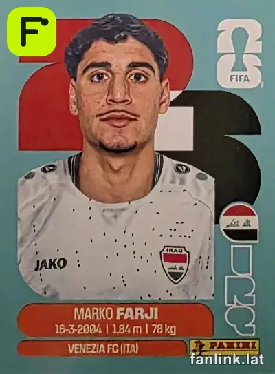 Marko Farji #IRQ16 — Lámina Panini FIFA World Cup 2026