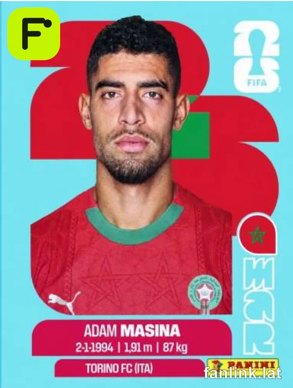 Adam Masina #MAR9 — Lámina Panini FIFA World Cup 2026