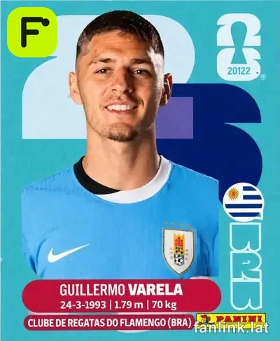 Guillermo Varela #URU8 — Lámina Panini FIFA World Cup 2026