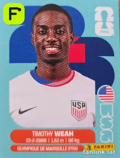 Timothy Weah #USA12 — Lámina Panini FIFA World Cup 2026