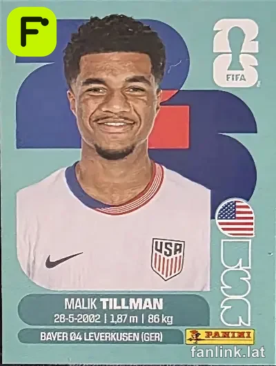 Malim Tillman #USA15 — Lámina Panini FIFA World Cup 2026