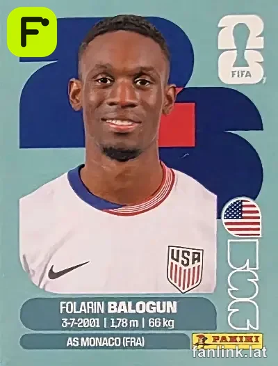Folarin Balogun #USA20 — Lámina Panini FIFA World Cup 2026