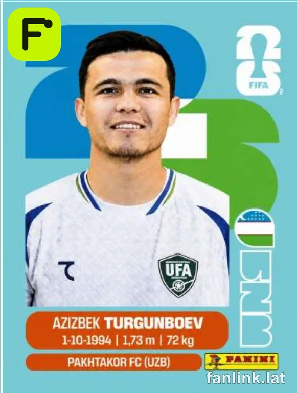 Azizbek Turgunboev #UZB14 — Lámina Panini FIFA World Cup 2026